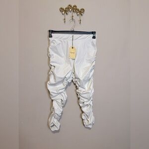 Vibrant White  Full Leg Rouched Jogger Pants. Size S
